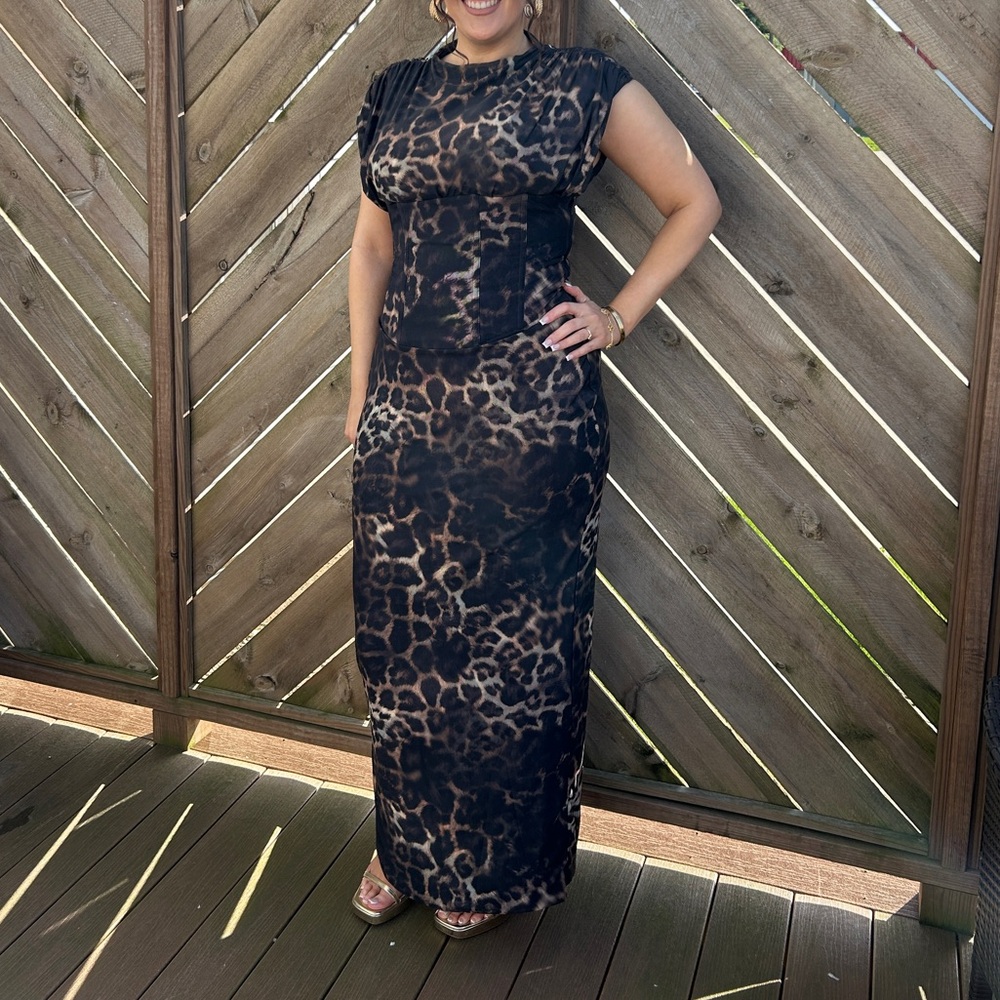 BRAND NEW Mars The Label leopard maxi print dress with corset